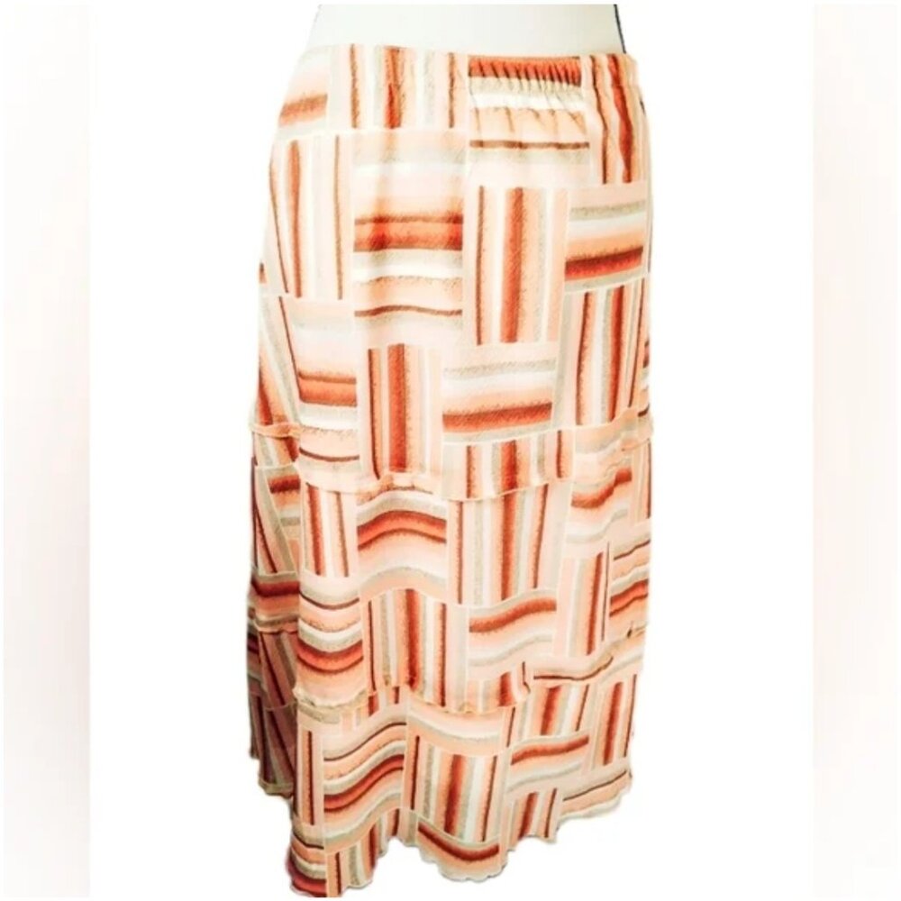 Vintage 90s BonWorth Flirty Peach Patvhwork Print Midi Skirt Size M - Picture 3 of 5